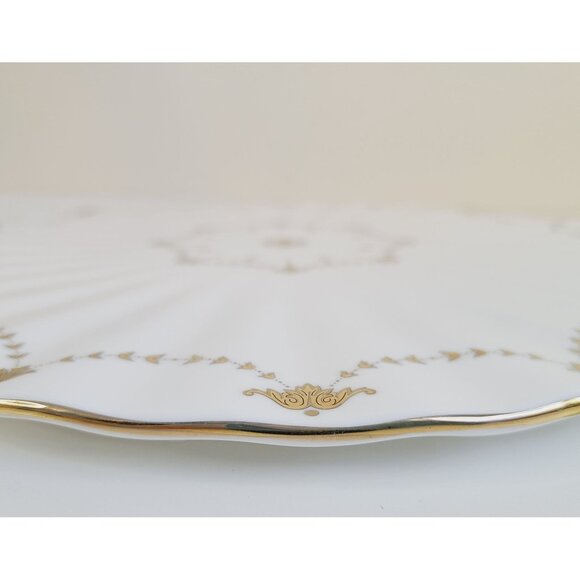 Vintage Gorham Grand Manor Gold Cake Plate Porcelain Serving Scalloped Edges - Picture 6 of 10